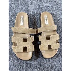 Steve Madden Mayven Leather/Suede Platform Womens Slide Sandals Taupe Size 8